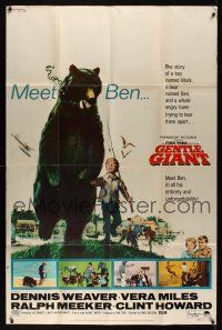 8d016 GENTLE GIANT 40x60 '67 great full-length art of Dennis Weaver with big grizzly bear!