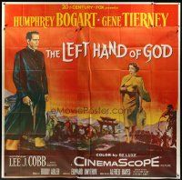 8d108 LEFT HAND OF GOD 6sh '55 artwork of priest Humphrey Bogart holding gun + sexy Gene Tierney!