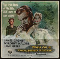 8d115 MAN OF A THOUSAND FACES 6sh '57 art of James Cagney as Lon Chaney Sr. by Reynold Brown!
