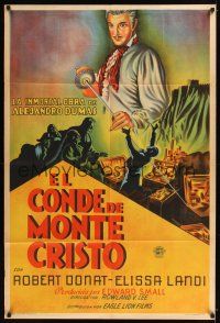 8d194 COUNT OF MONTE CRISTO Argentinean R48 cool art of Robert Donat as Edmond Dantes!
