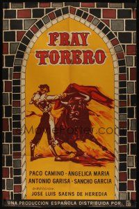8d218 FRAY TORERO Argentinean '66 cool artwork of Spanish bullfighter in arena with bull!