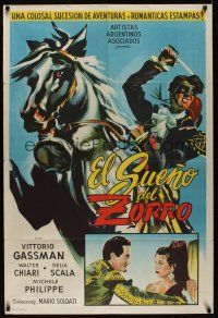 8d230 IL SOGNO DI ZORRO Argentinean '52 cool art of masked Vittorio Gassman on rearing horse!