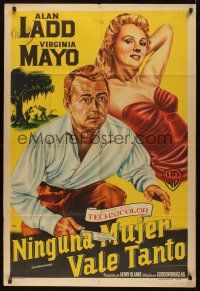8d234 IRON MISTRESS Argentinean '52 Bloise art of Alan Ladd as Jim Bowie & sexy Virginia Mayo!