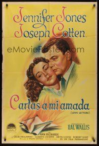 8d244 LOVE LETTERS Argentinean '45 romantic c/u art of Joseph Cotten & Jennifer Jones!