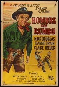 8d257 MAN WITHOUT A STAR Argentinean '55 art of cowboy Kirk Douglas pointing gun, Jeanne Crain