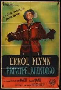 8d279 PRINCE & THE PAUPER Argentinean '37 great c/u art of Errol Flynn with sword!
