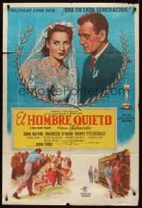 8d282 QUIET MAN Argentinean '51 great art of John Wayne & bride Maureen O'Hara, John Ford directed