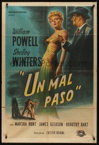 8d308 TAKE ONE FALSE STEP Argentinean '49 art of William Powell & super sexy Shelley Winters!