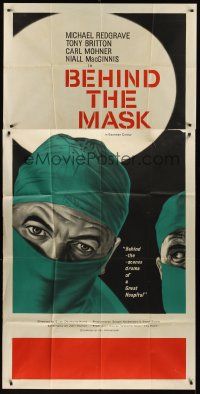 8d045 BEHIND THE MASK English 3sh '58 cool close up artwork of doctor Michael Redgrave!