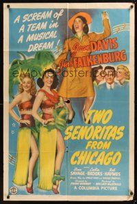 8e002 2 SENORITAS FROM CHICAGO 1sh '43 sexy Joan Davis, Jinx Falkenburg, Ann Savage!