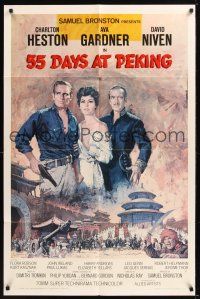 8e006 55 DAYS AT PEKING 1sh '63 art of Charlton Heston, Ava Gardner & David Niven by Terpning!