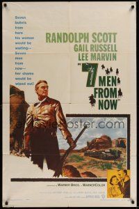 8e009 7 MEN FROM NOW 1sh '56 Budd Boetticher, great full-length art of Randolph Scott with rifle!