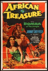 8e018 AFRICAN TREASURE 1sh '52 Johnny Sheffield as Bomba of the Jungle, Laurette Luez!
