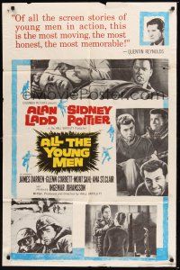 8e029 ALL THE YOUNG MEN 1sh '60 Alan Ladd & Sidney Poitier deal with race relations in Korean War!