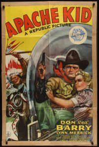 8e041 APACHE KID 1sh '41 art of Don Red Barry & Lynn Merrick on stagecoach chased by Indian!