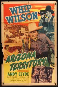 8e044 ARIZONA TERRITORY 1sh '50 cool image of cowboy Whip Wilson, Andy Clyde