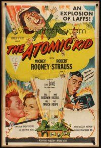 8e049 ATOMIC KID 1sh '55 wacky art of nuclear Mickey Rooney, an explosion of laffs!