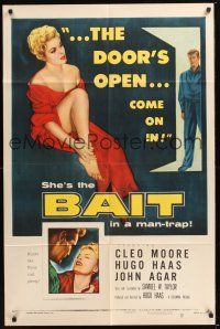 8e056 BAIT 1sh '54 the door's always open to sexy bad girl Cleo Moore's room, come on in!