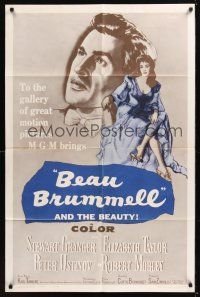 8e068 BEAU BRUMMELL 1sh R62 art of sexy full-length Elizabeth Taylor & Stewart Granger!