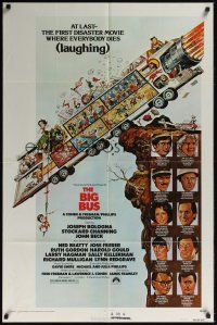 8e080 BIG BUS 1sh '76 Stockard Channing, Joseph Bologna, wacky Jack Davis artwork!