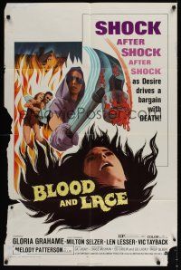 8e103 BLOOD & LACE 1sh '71 AIP, gruesome horror image of wacky cultist w/bloody hammer!
