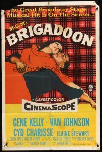 8e121 BRIGADOON 1sh '54 great romantic close up art of Gene Kelly & Cyd Charisse!
