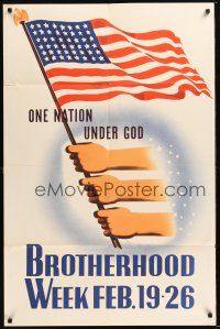 8e124 BROTHERHOOD WEEK 1sh '50s community event, cool patriotic artwork!