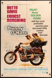 8e128 BUNNY O'HARE 1sh '71 Bette Davis & Ernest Borgnine on motorcycle!