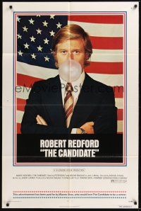 8e140 CANDIDATE 1sh '72 great image of candidate Robert Redford blowing a bubble!