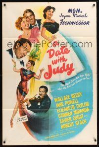 8e207 DATE WITH JUDY 1sh '48 Wallace Beery, full-length young Elizabeth Taylor, Jane Powell