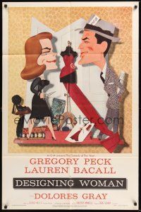 8e223 DESIGNING WOMAN style B 1sh '57 best art of Gregory Peck & Lauren Bacall by Jacques Kapralik!