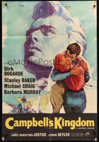 8e139 CAMPBELL'S KINGDOM English 1sh '57 great Rose art of Dirk Bogarde by busted dam!