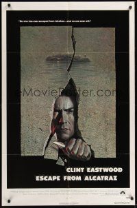 8e279 ESCAPE FROM ALCATRAZ 1sh '79 cool artwork of Clint Eastwood busting out by Lettick!