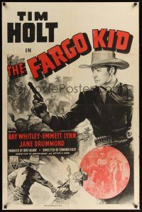 8e294 FARGO KID style A 1sh R53 great artwork of fighting cowboy Tim Holt!