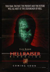 8e387 HELLRAISER: BLOODLINE teaser 1sh '96 Clive Barker, Pinhead at the crossroads of hell!