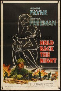 8e401 HOLD BACK THE NIGHT 1sh '56 art of Korean War soldier John Payne & sexy Mona Freeman!