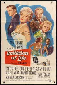 8e429 IMITATION OF LIFE 1sh '59 sexy Lana Turner, Sandra Dee, from Fannie Hurst novel!
