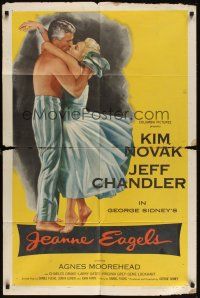 8e456 JEANNE EAGELS 1sh '57 best romantic artwork of Kim Novak & Jeff Chandler kissing!