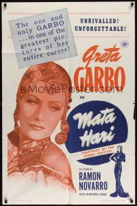 8e558 MATA HARI 1sh R63 great close-up image of pretty Greta Garbo!