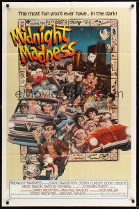 8e565 MIDNIGHT MADNESS 1sh '80 cool art of entire cast in boardgame by David McMacken!