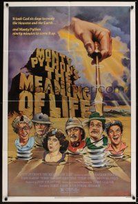 8e574 MONTY PYTHON'S THE MEANING OF LIFE 1sh '83 wacky artwork of the screwy Monty Python cast!