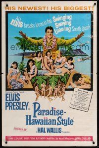8e648 PARADISE - HAWAIIAN STYLE 1sh '66 Elvis Presley on the beach with sexy tropical babes!