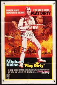 8e669 PLAY DIRTY 1sh '69 cool art of WWII soldier Michael Caine with machine gun!