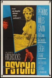 8e689 PSYCHO 1sh '60 sexy half-dressed Janet Leigh, Anthony Perkins, Alfred Hitchcock