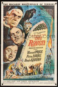 8e704 RAVEN 1sh '63 art of Boris Karloff, Vincent Price & Peter Lorre by Reynold Brown!