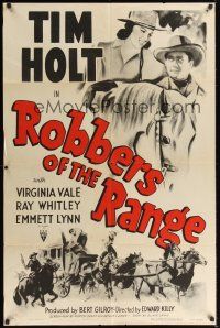 8e728 ROBBERS OF THE RANGE style A 1sh R53 art of Tim Holt, Virginia Vale, stagecoach!