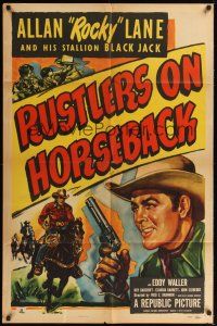 8e744 RUSTLERS ON HORSEBACK 1sh '50 cool artwork of cowboy Allan 'Rocky' Lane!