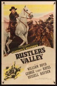 8e743 HOPALONG CASSIDY style A stock 1sh '40s Boyd as Hopalong Cassidy, Rustler's Valley!