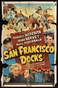 8e752 SAN FRANCISCO DOCKS 1sh '41 Burgess Meredith, Irene Harvey, art of fight on wharf!