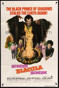8e757 SCREAM BLACULA SCREAM 1sh '73 great image of black vampire William Marshall & Pam Grier!